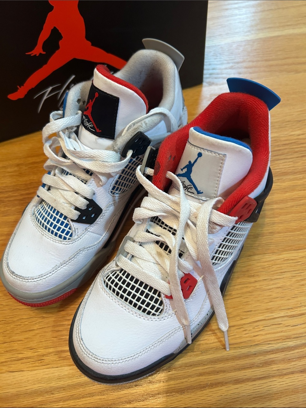 Jordan Kids White Sneakers with Red & Blue Accents - Picture 3 of 7
